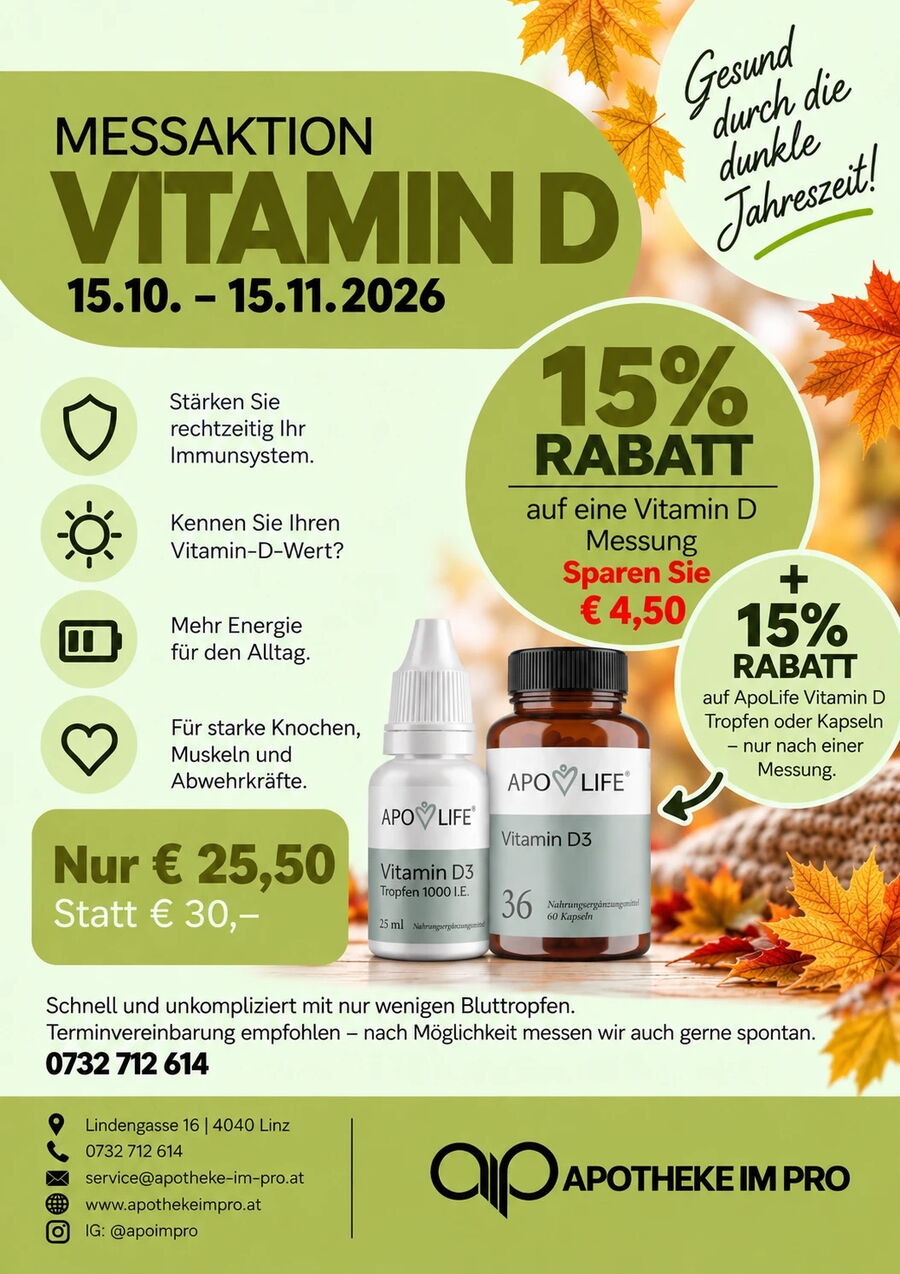 Messaktion Vitamin D vom 15.10. bis 15.11.2026 in der Apotheke im PRO